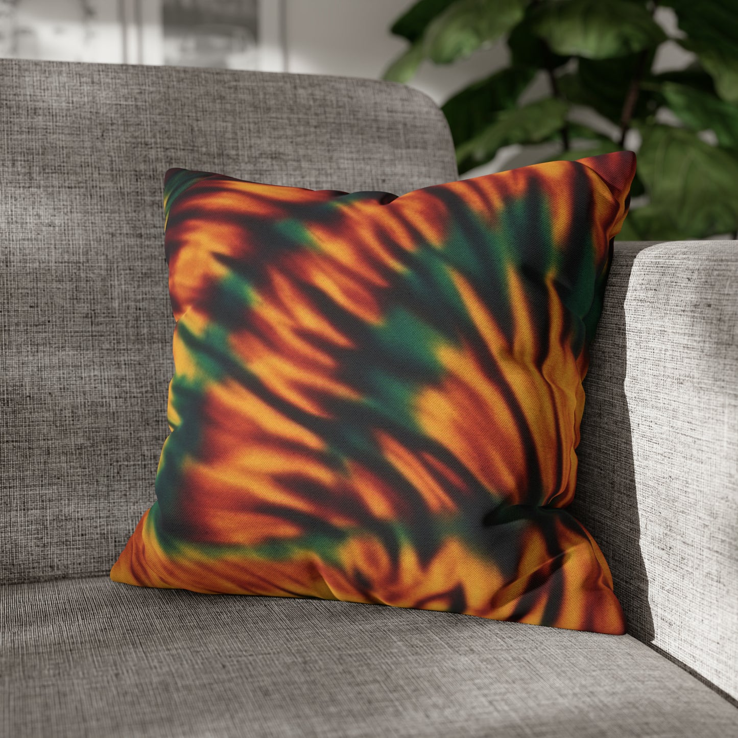 Spun Polyester Square Pillowcase Orange/Green Tie Dye