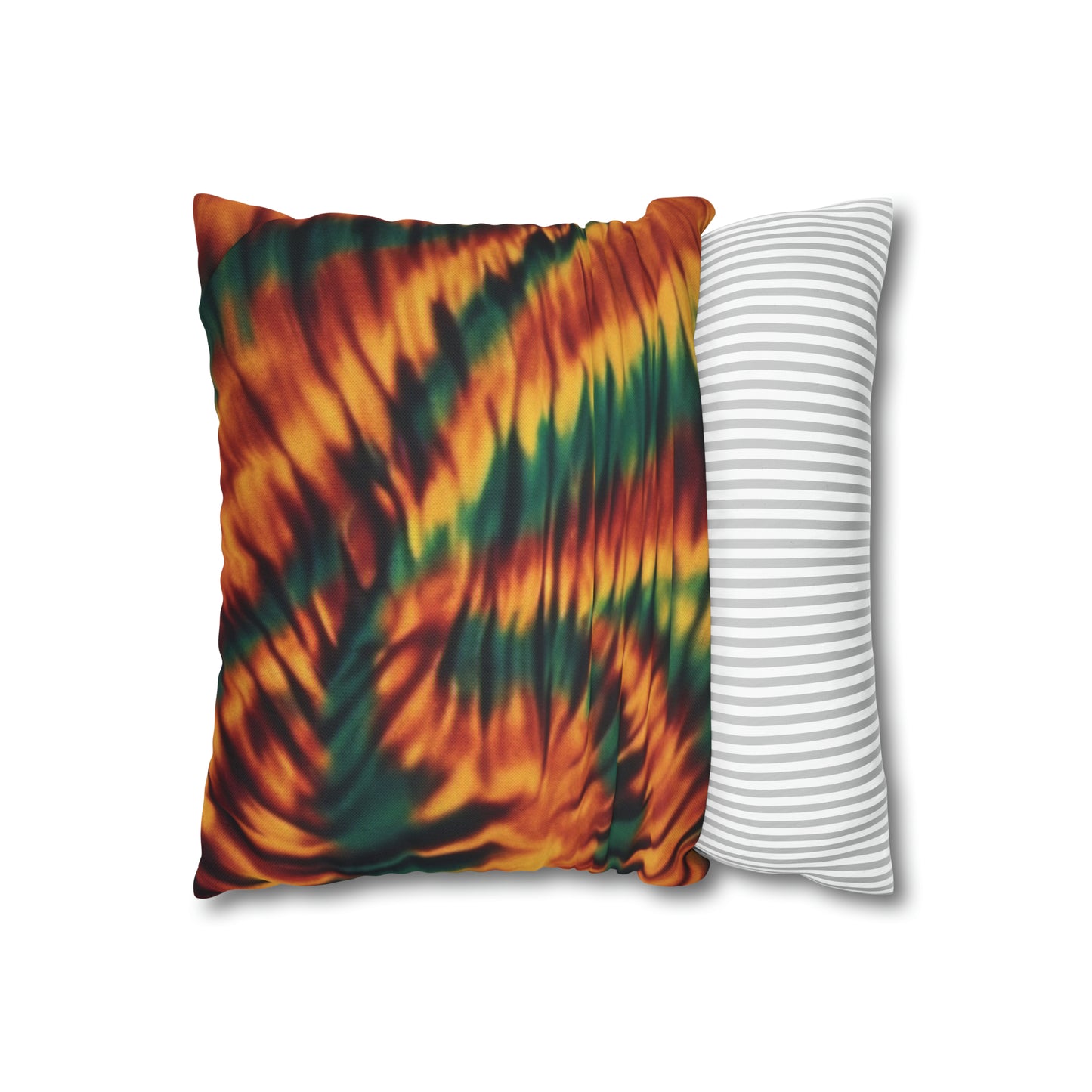 Spun Polyester Square Pillowcase Orange/Green Tie Dye