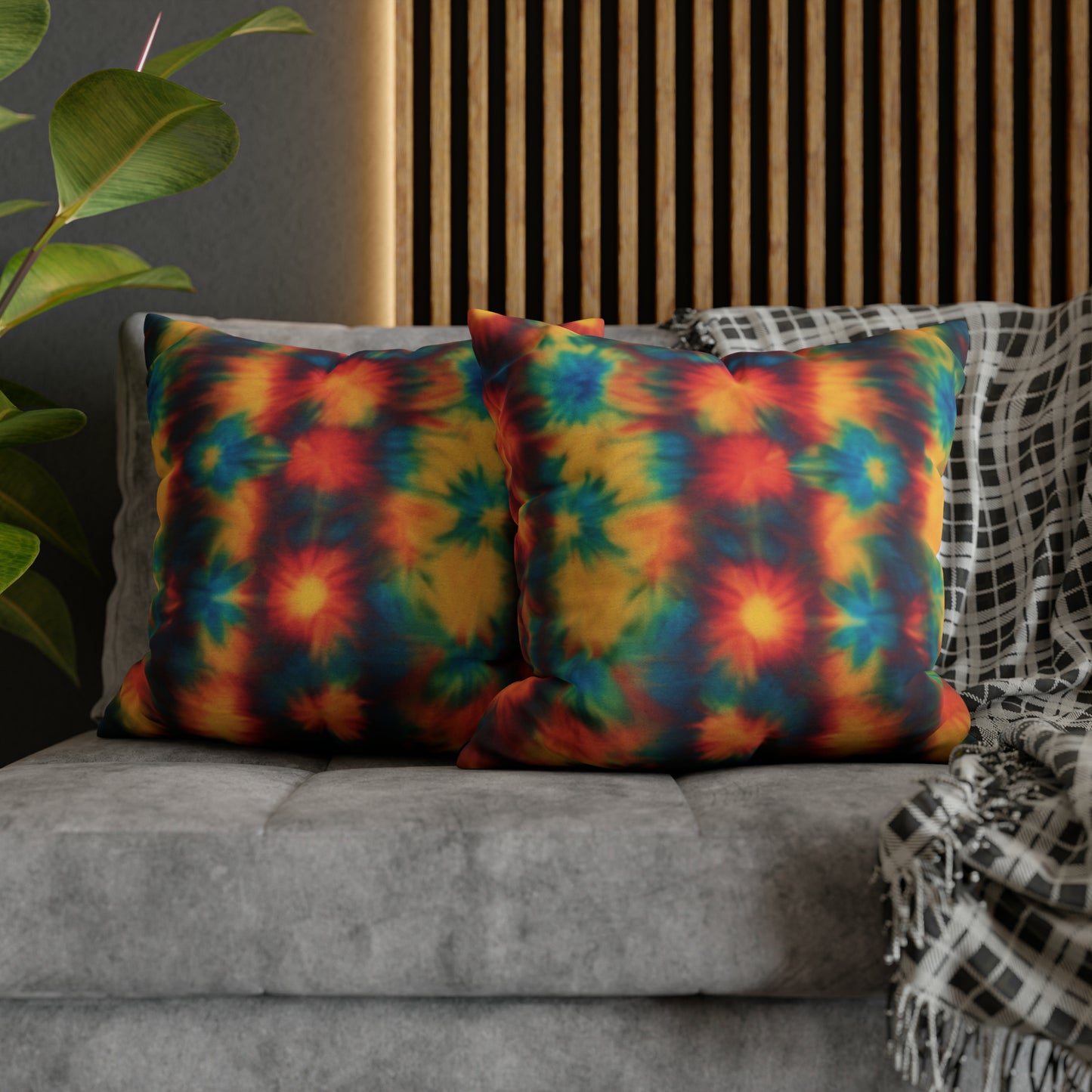 Spun Polyester Square Pillowcase Floral Tie Dye