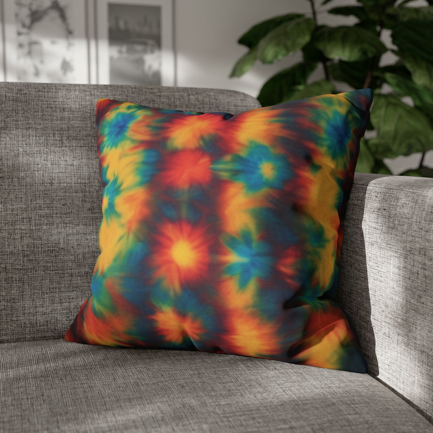 Spun Polyester Square Pillowcase Floral Tie Dye
