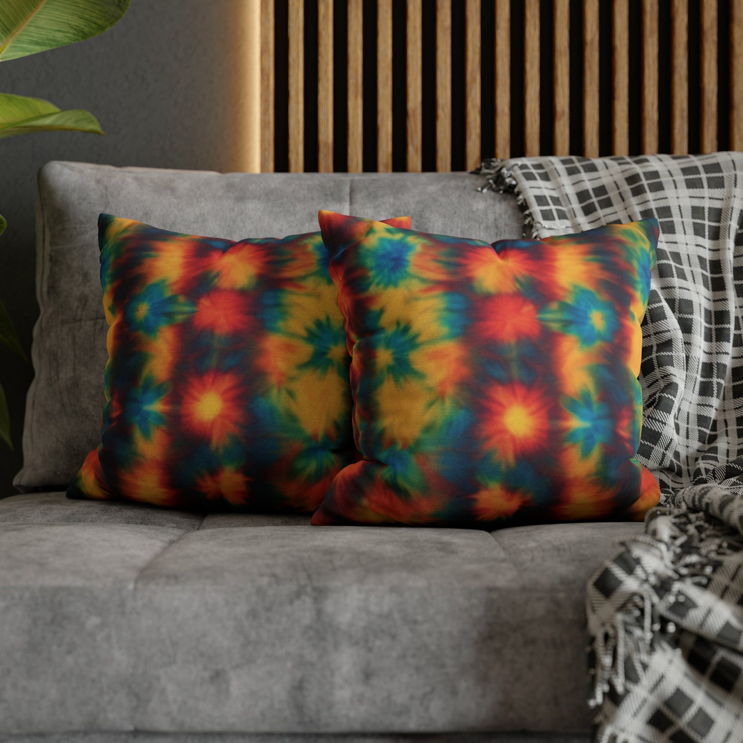 Spun Polyester Square Pillowcase Floral Tie Dye
