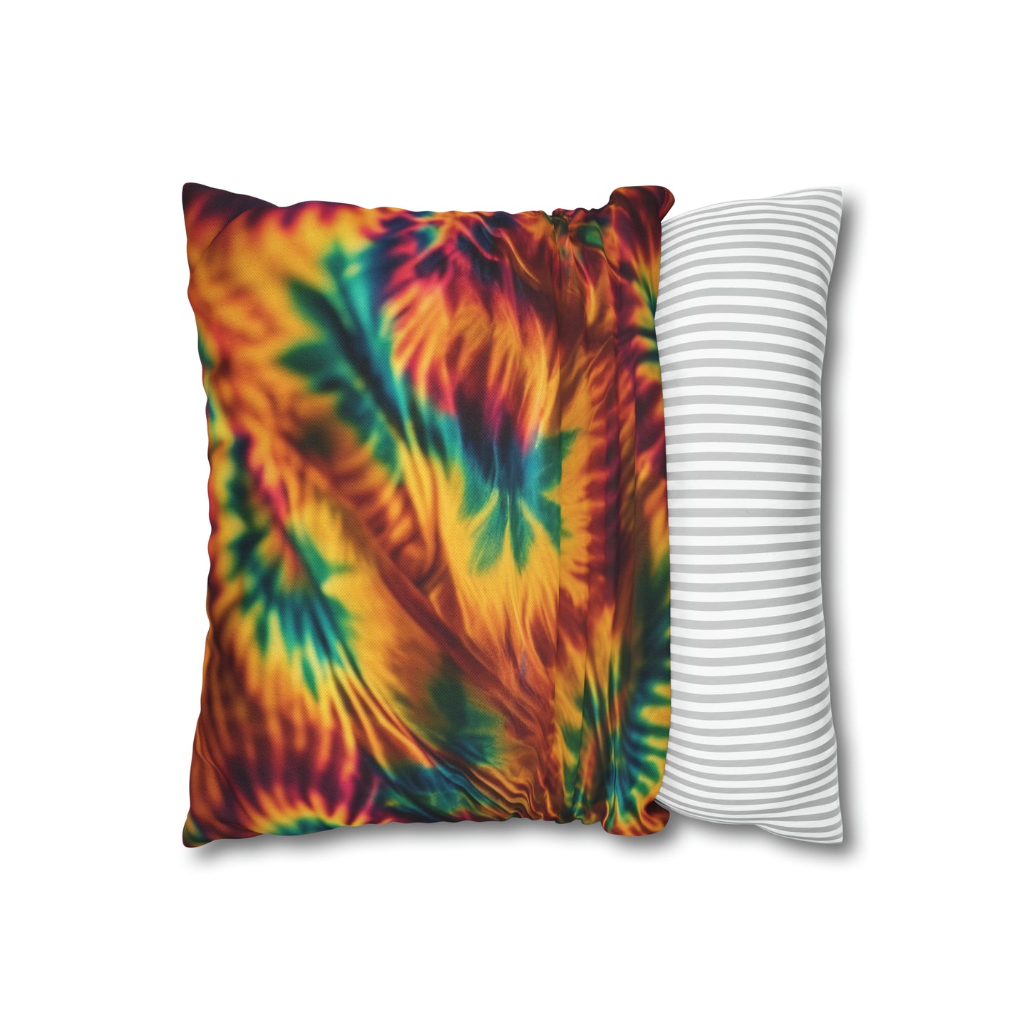 Spun Polyester Square Pillowcase Orange/Green Leaves