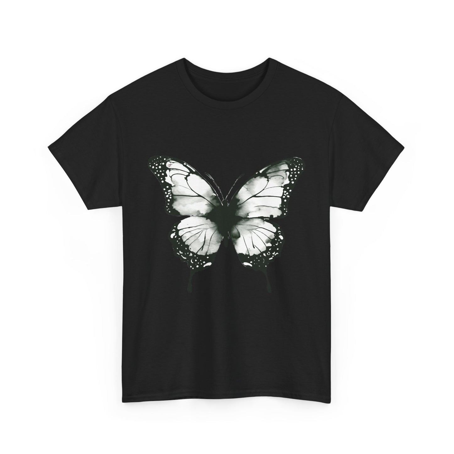 Unisex Heavy Cotton Tee - Butterfly Tee Shirt - Black & White
