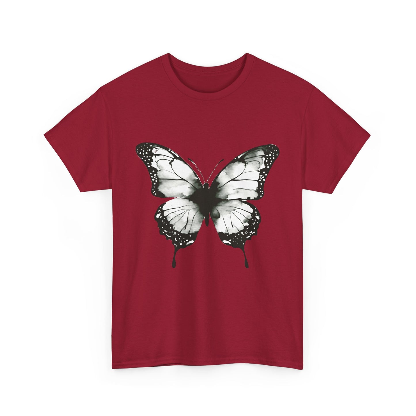 Unisex Heavy Cotton Tee - Butterfly Tee Shirt - Black & White