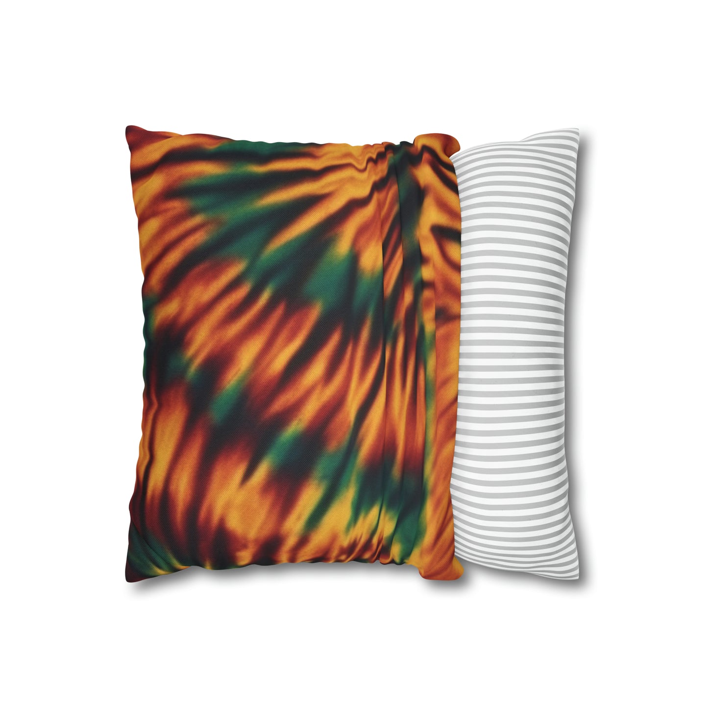 Spun Polyester Square Pillowcase Orange/Green Tie Dye