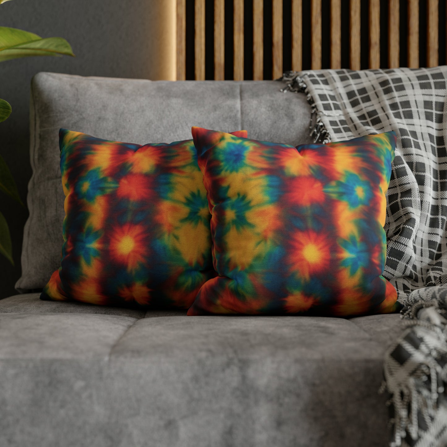 Spun Polyester Square Pillowcase Floral Tie Dye