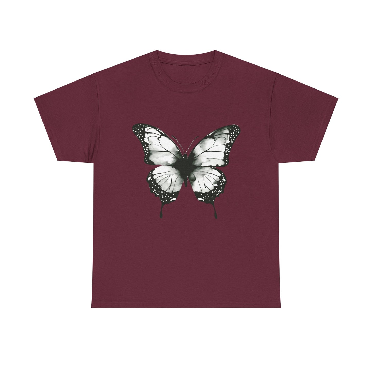 Unisex Heavy Cotton Tee - Butterfly Tee Shirt - Black & White