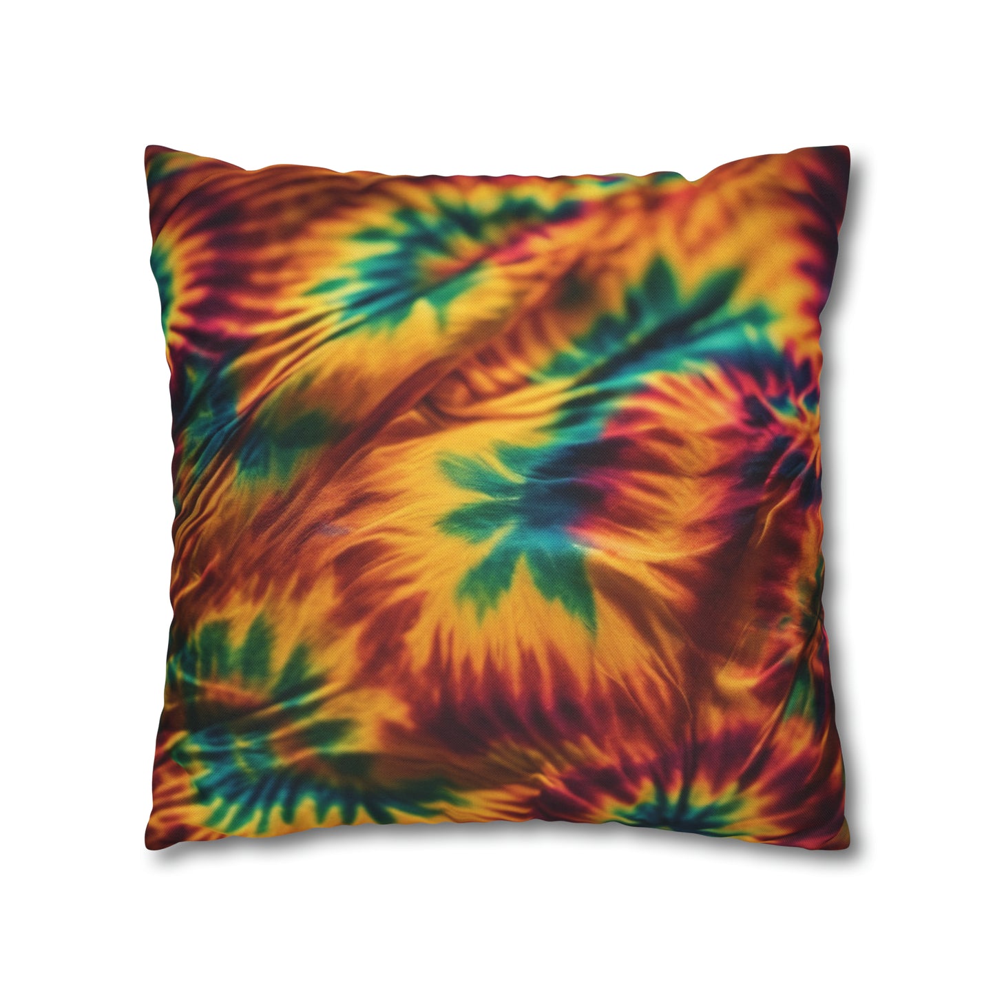 Spun Polyester Square Pillowcase Orange/Green Leaves