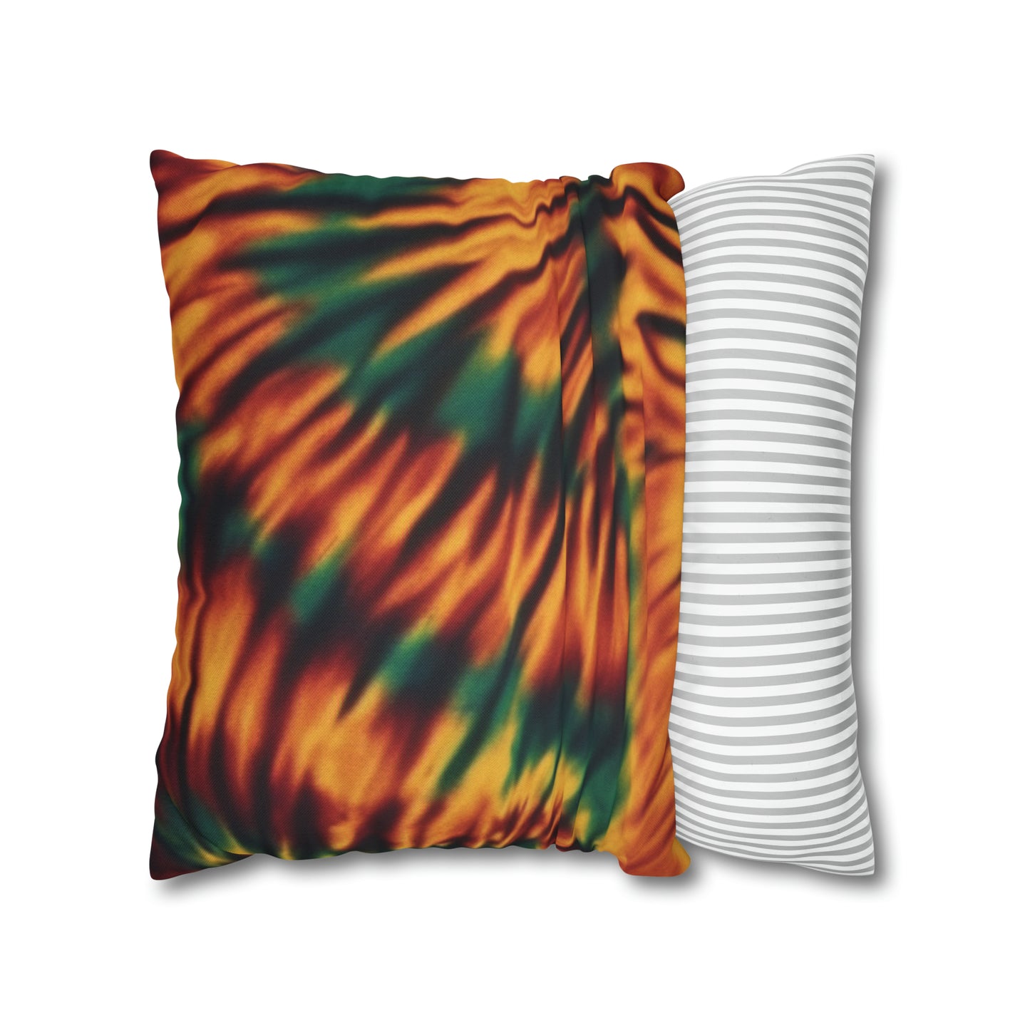 Spun Polyester Square Pillowcase Orange/Green Tie Dye