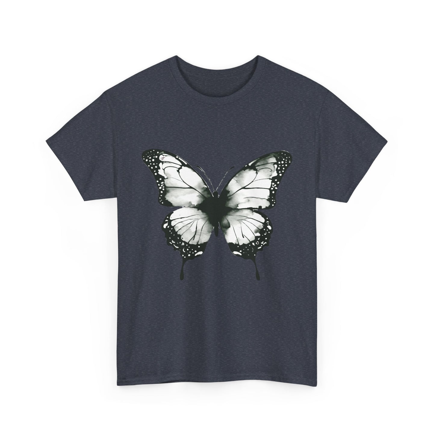 Unisex Heavy Cotton Tee - Butterfly Tee Shirt - Black & White