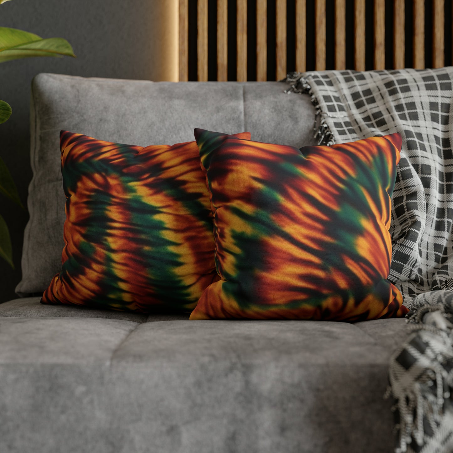 Spun Polyester Square Pillowcase Orange/Green Tie Dye