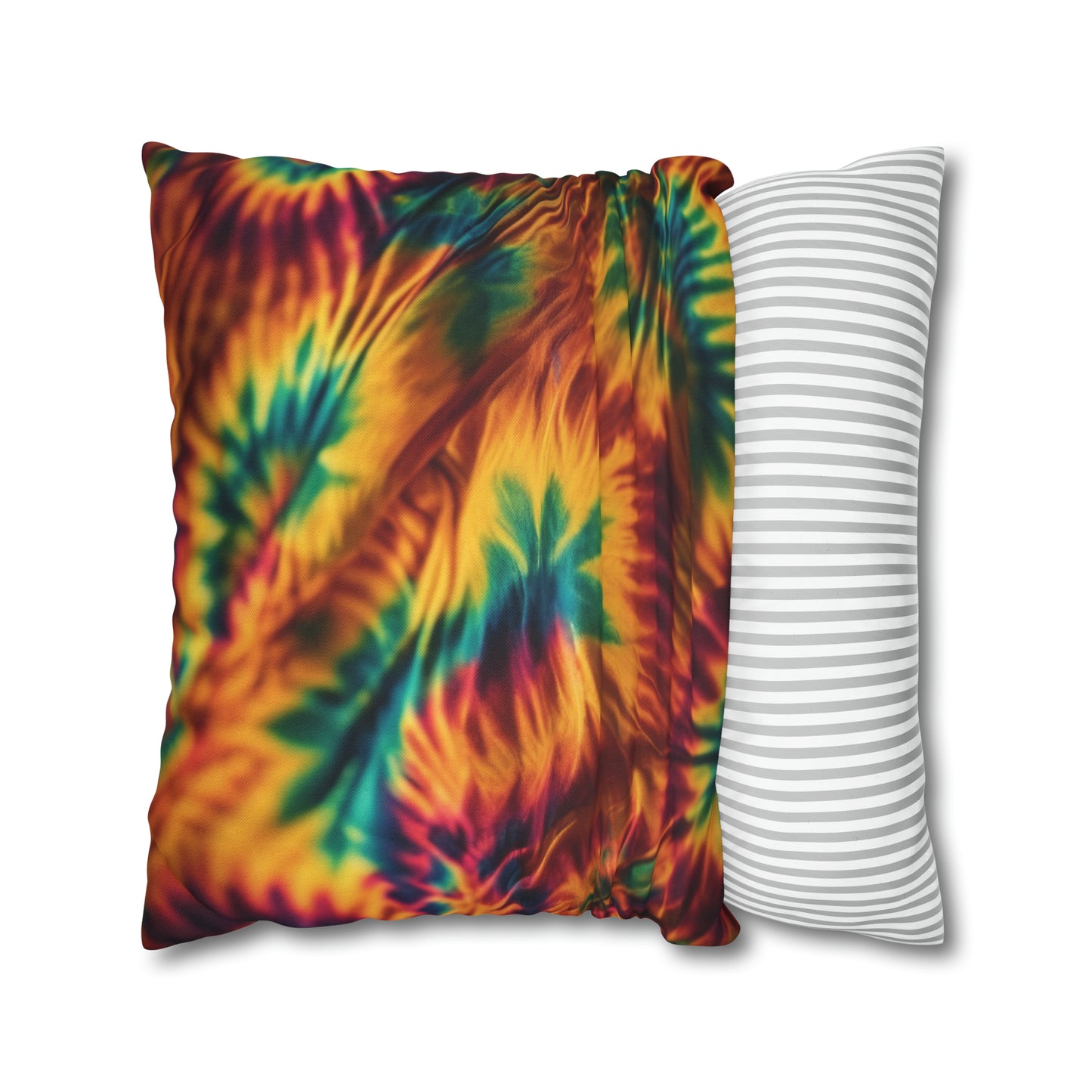 Spun Polyester Square Pillowcase Orange/Green Leaves