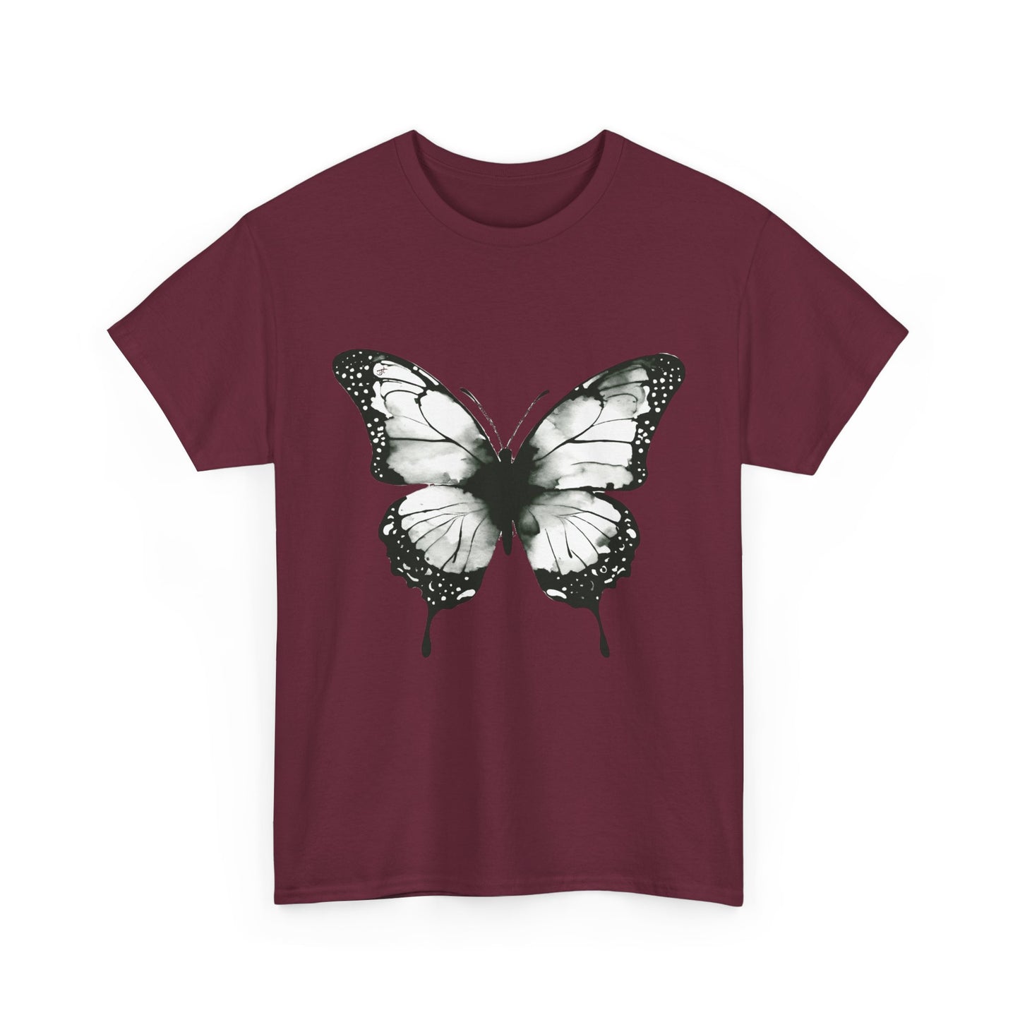 Unisex Heavy Cotton Tee - Butterfly Tee Shirt - Black & White