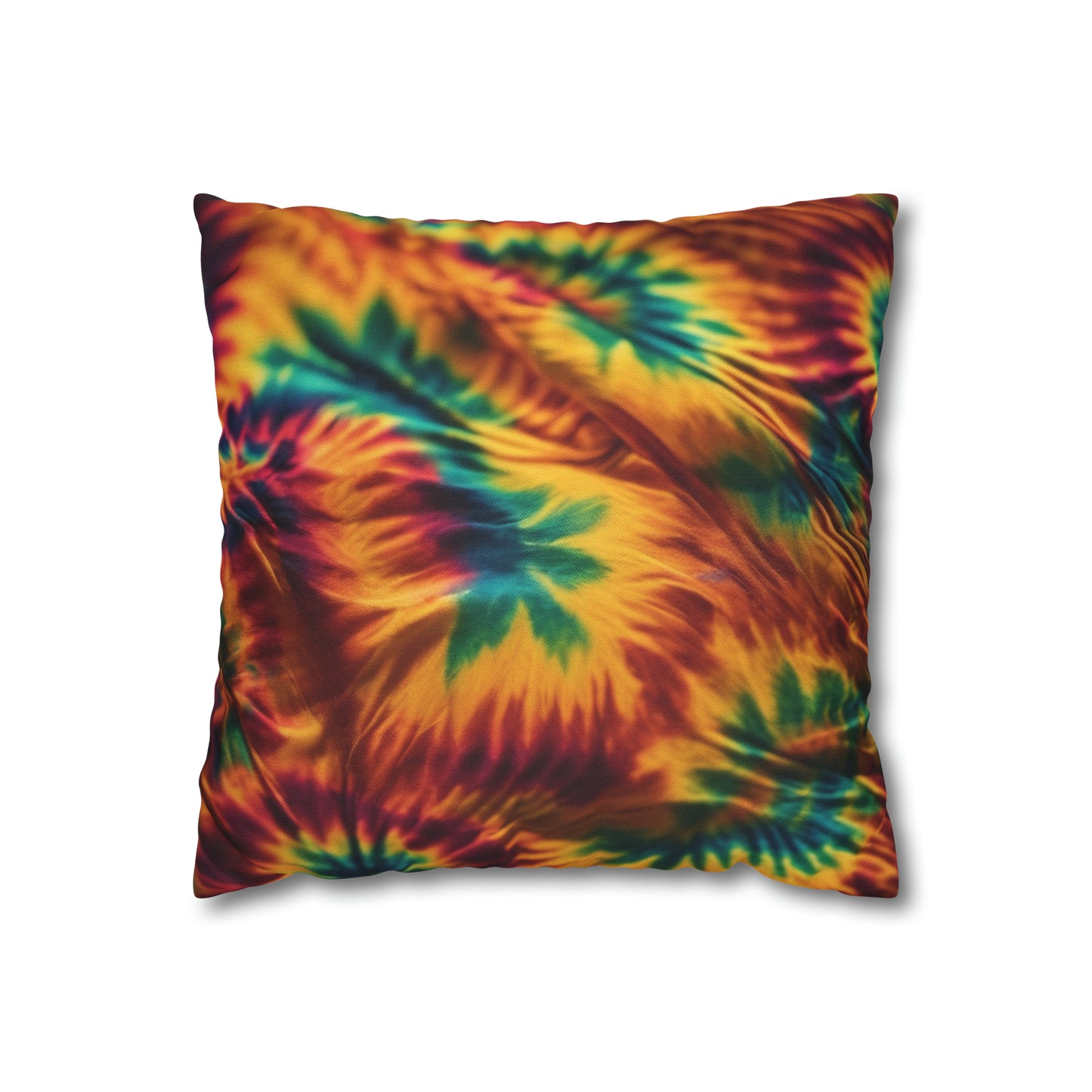 Spun Polyester Square Pillowcase Orange/Green Leaves