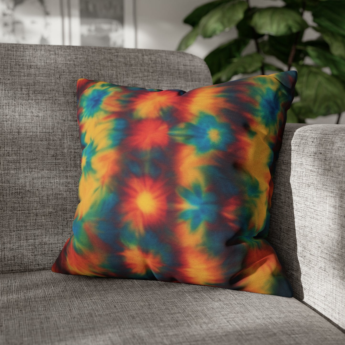 Spun Polyester Square Pillowcase Floral Tie Dye