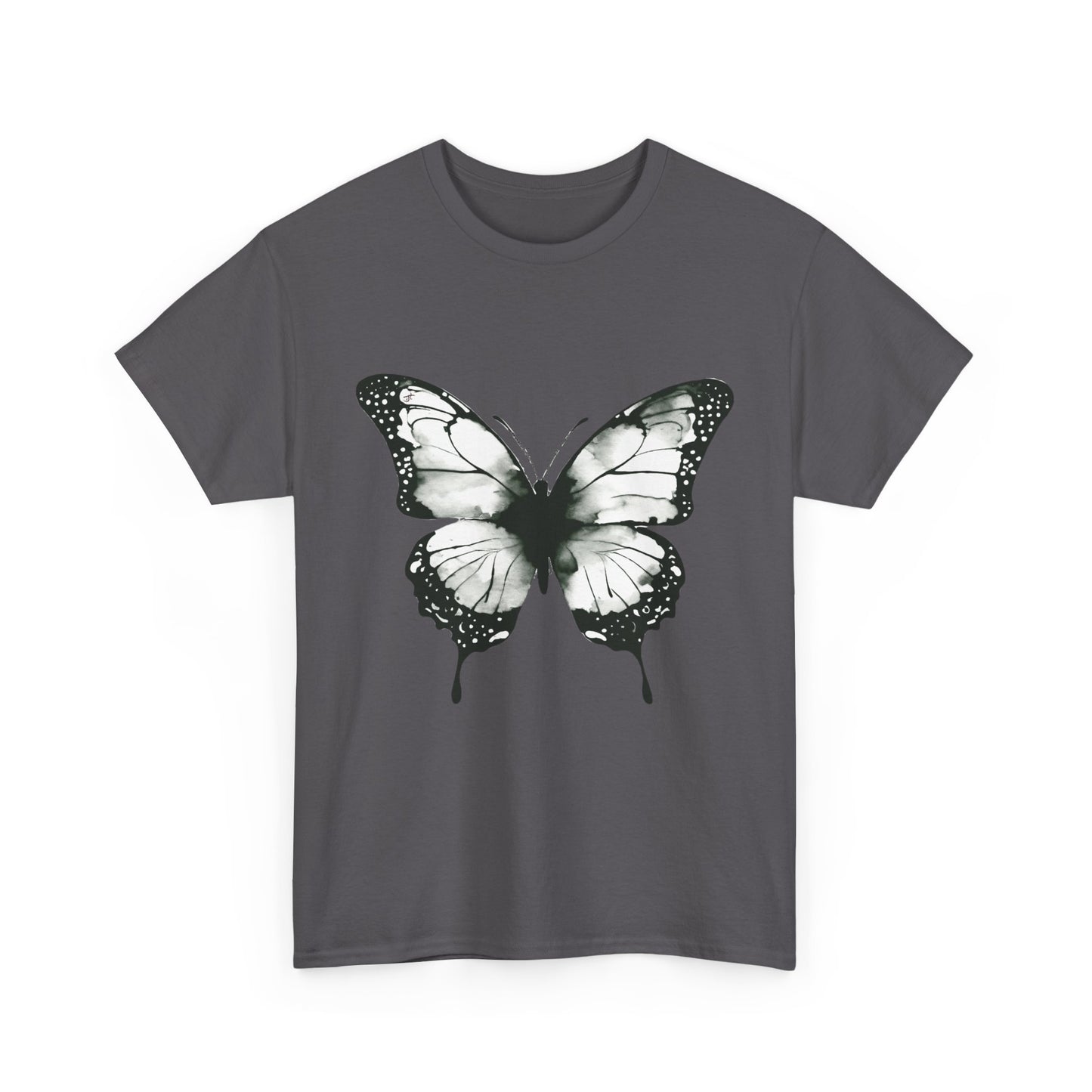 Unisex Heavy Cotton Tee - Butterfly Tee Shirt - Black & White
