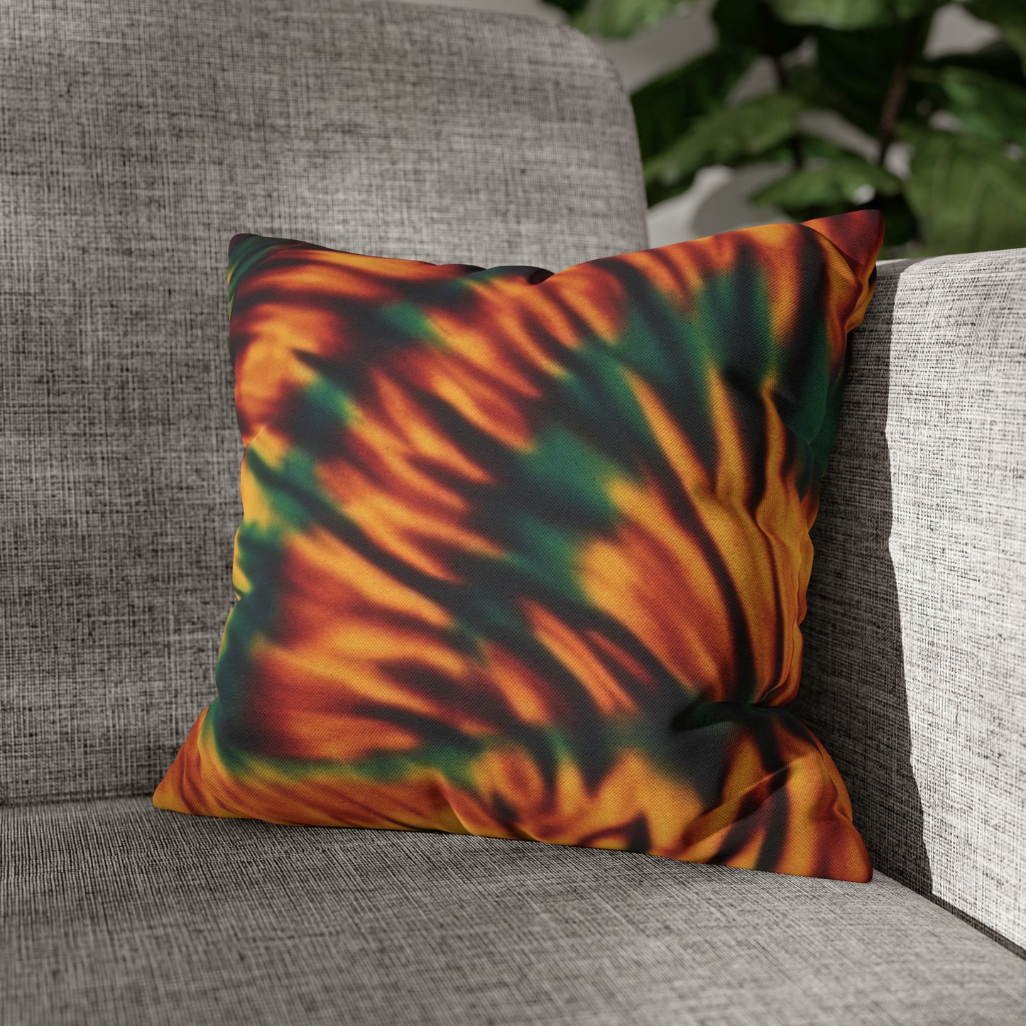 Spun Polyester Square Pillowcase Orange/Green Tie Dye