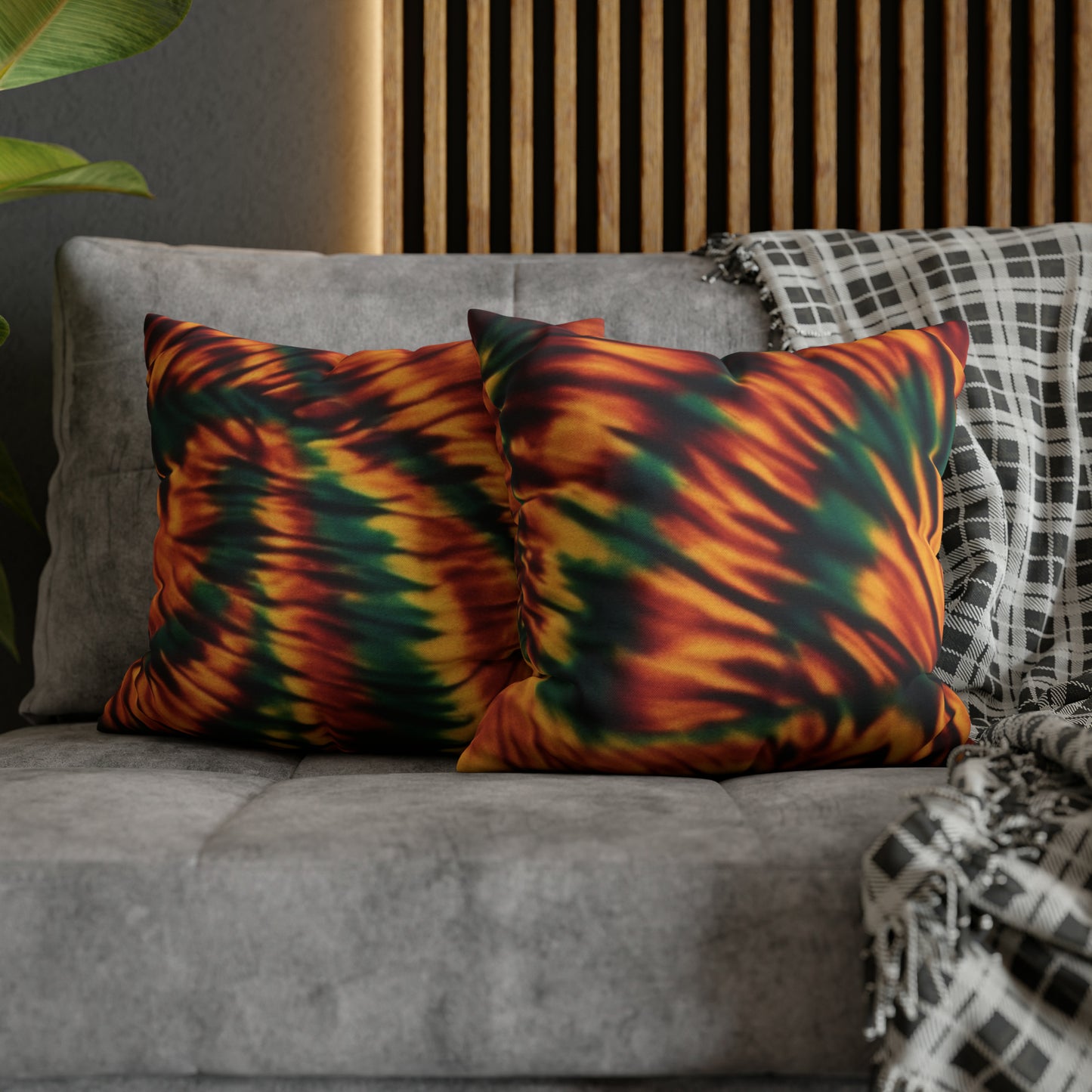 Spun Polyester Square Pillowcase Orange/Green Tie Dye