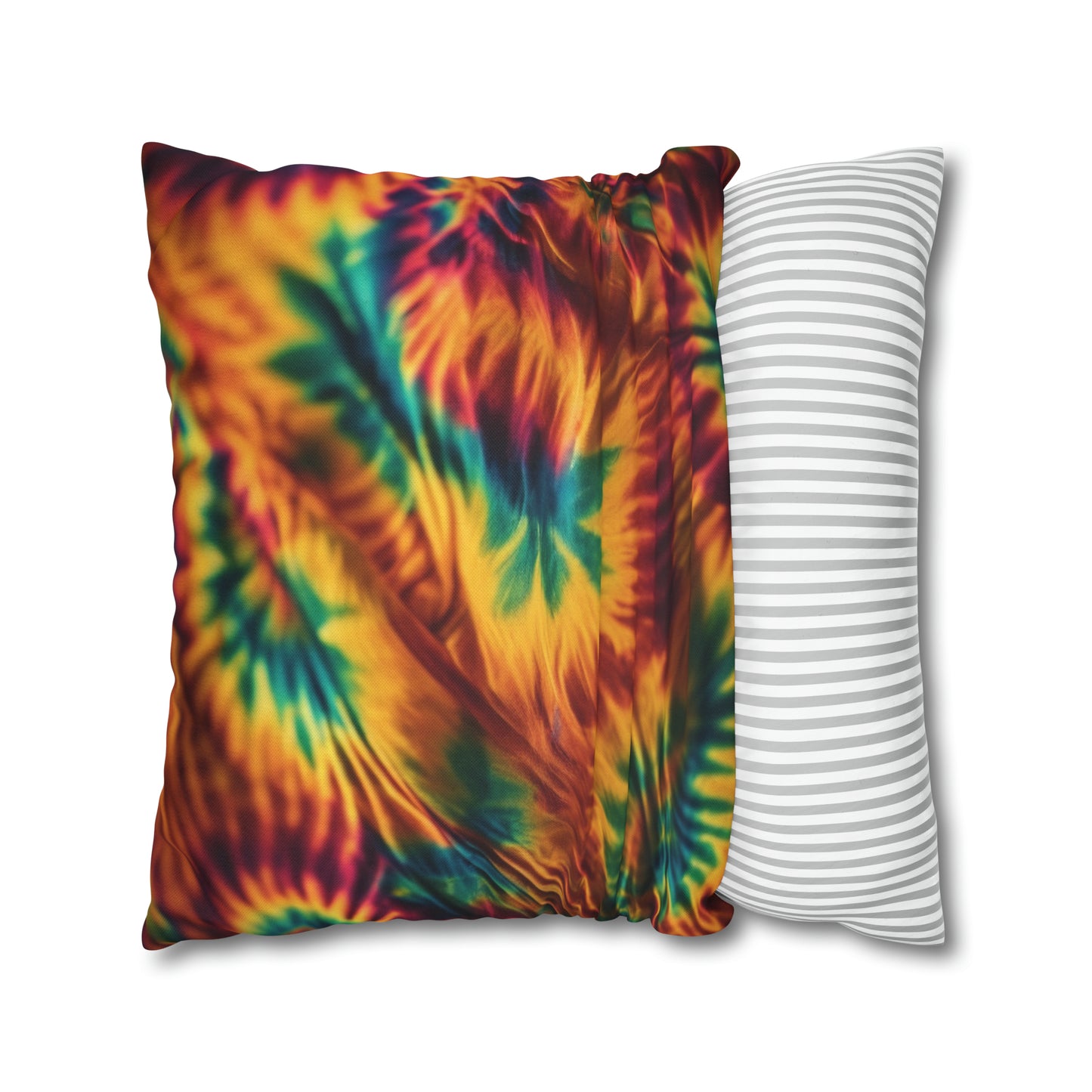 Spun Polyester Square Pillowcase Orange/Green Leaves