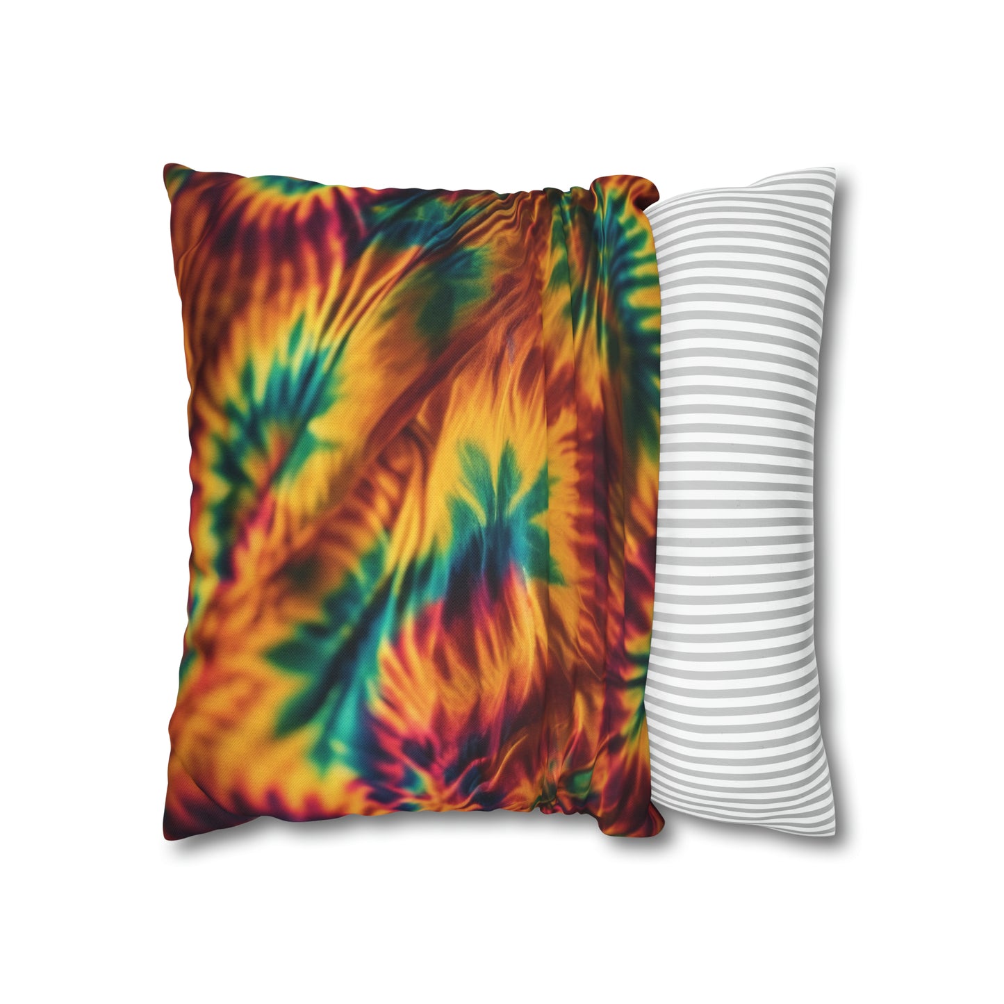 Spun Polyester Square Pillowcase Orange/Green Leaves