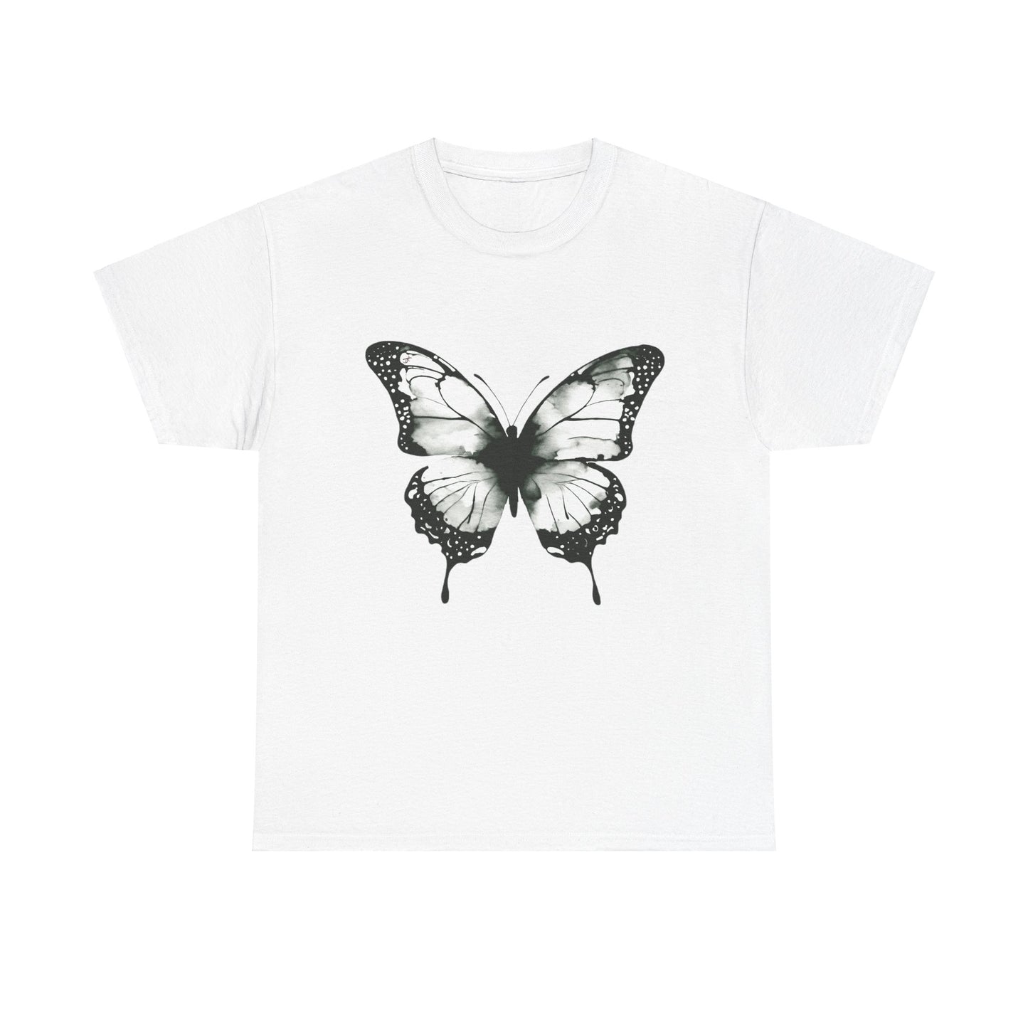 Unisex Heavy Cotton Tee - Butterfly Tee Shirt - Black & White