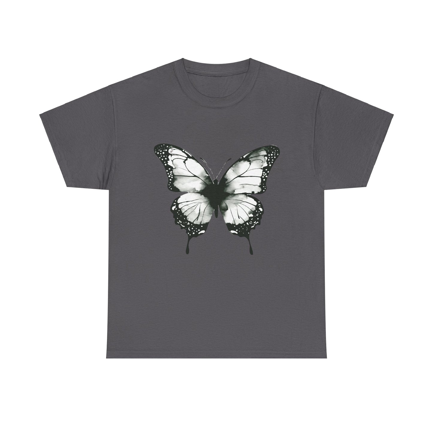 Unisex Heavy Cotton Tee - Butterfly Tee Shirt - Black & White