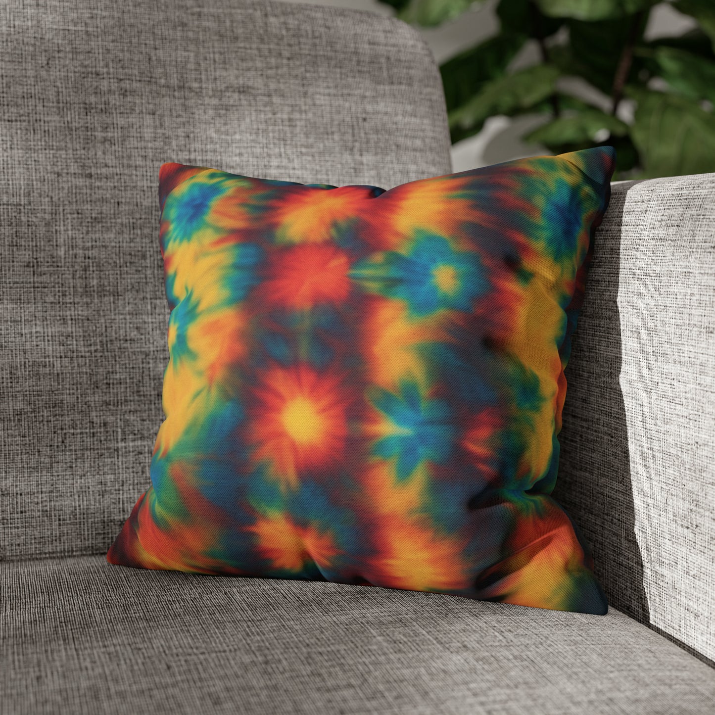 Spun Polyester Square Pillowcase Floral Tie Dye