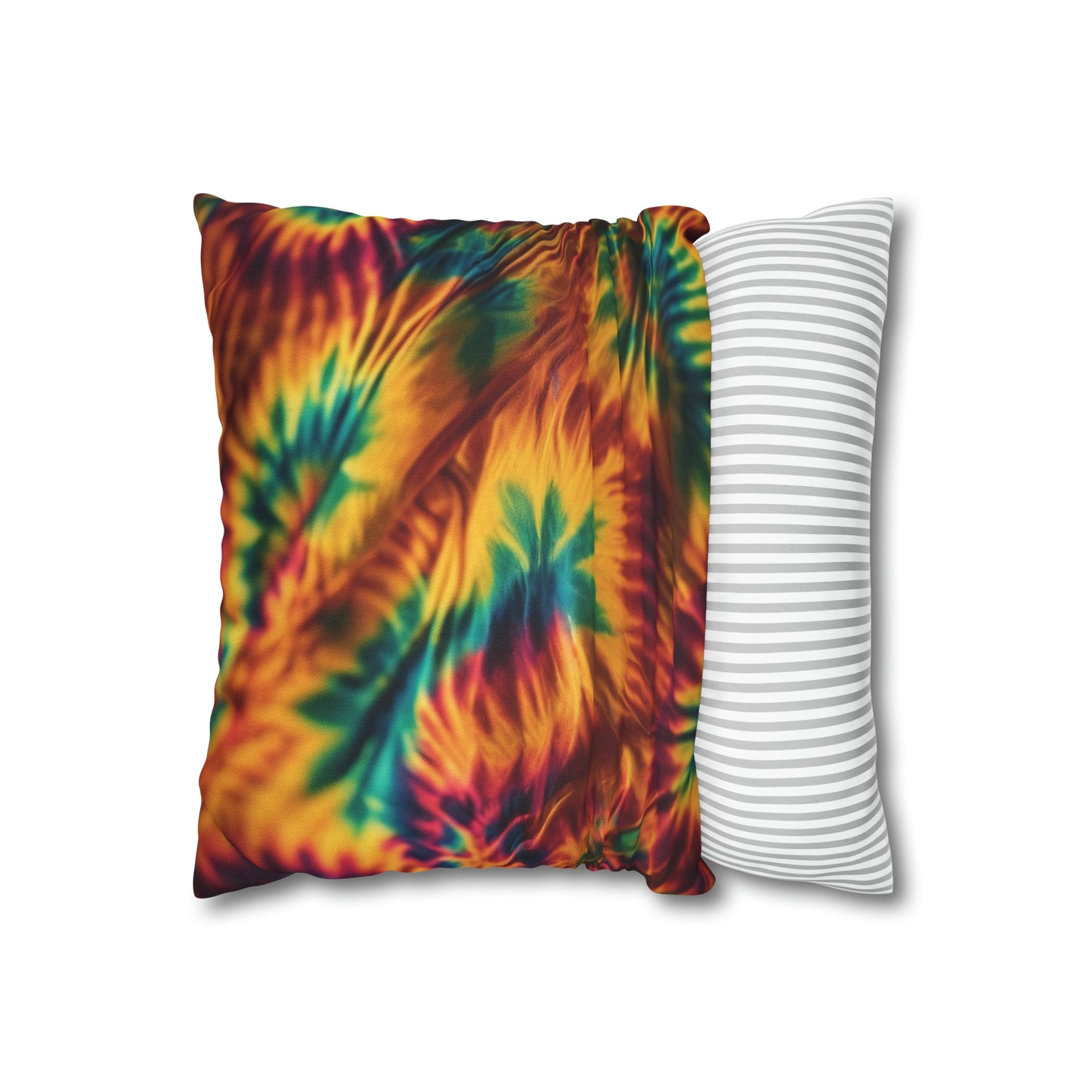 Spun Polyester Square Pillowcase Orange/Green Leaves