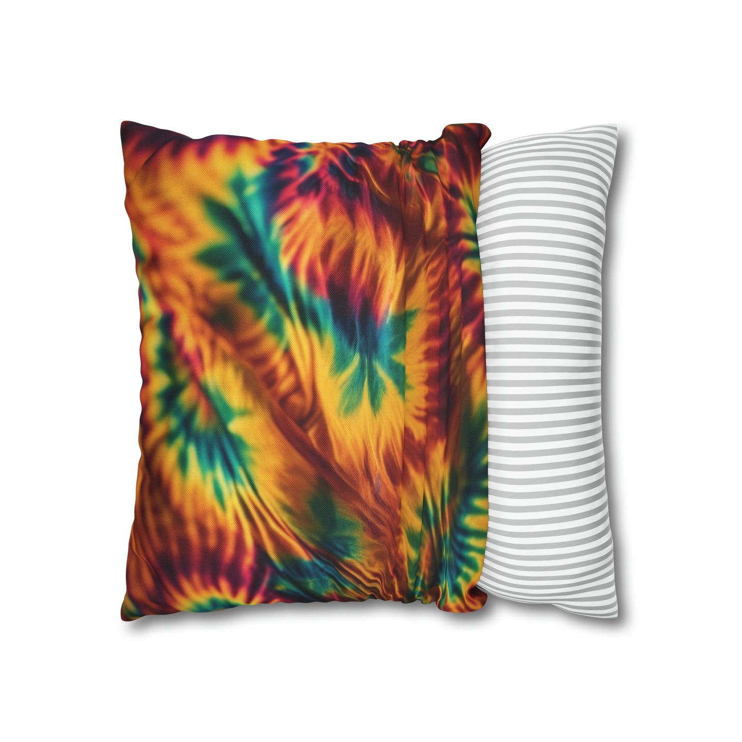 Spun Polyester Square Pillowcase Orange/Green Leaves