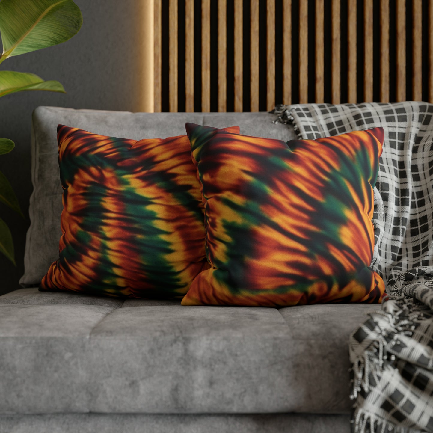 Spun Polyester Square Pillowcase Orange/Green Tie Dye