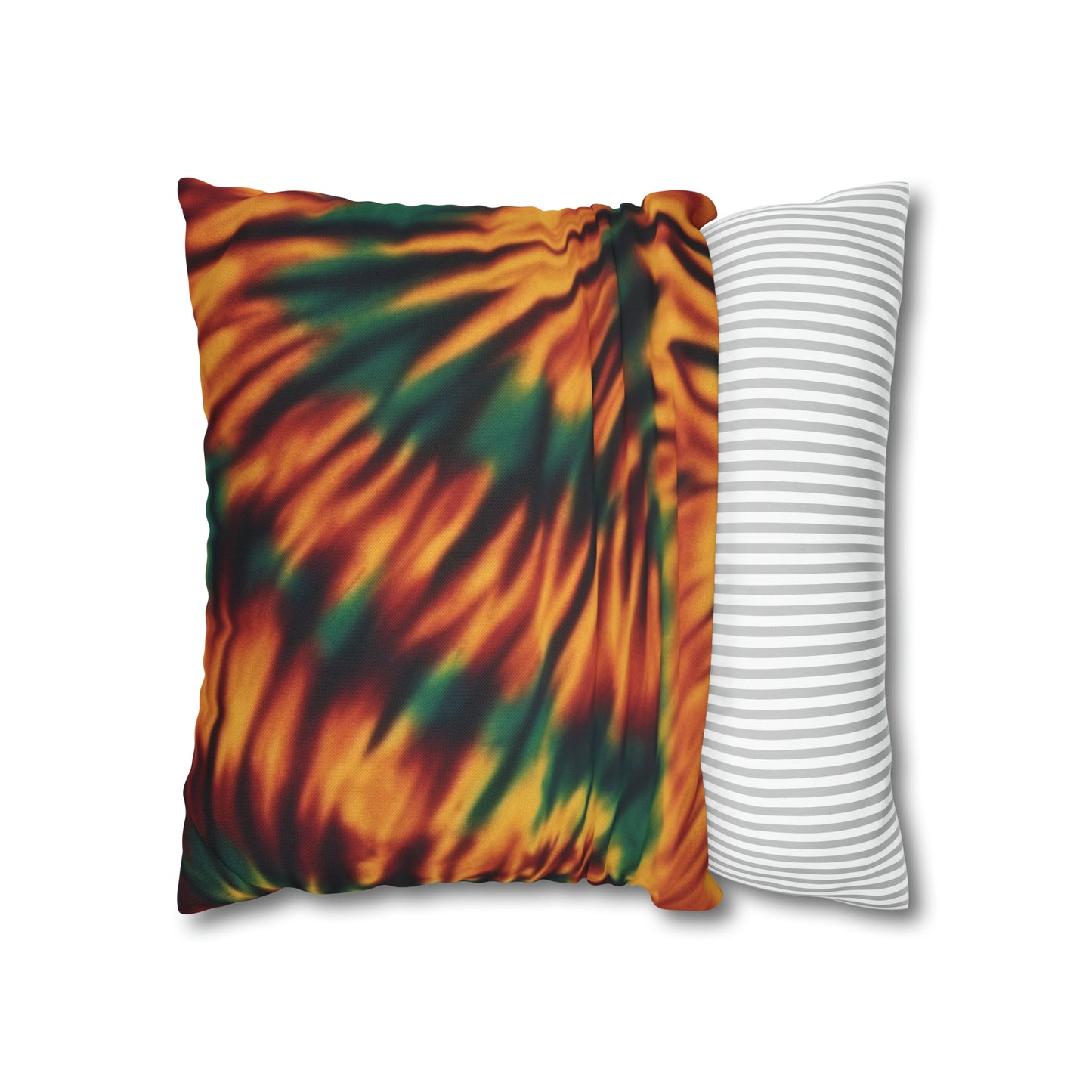 Spun Polyester Square Pillowcase Orange/Green Tie Dye