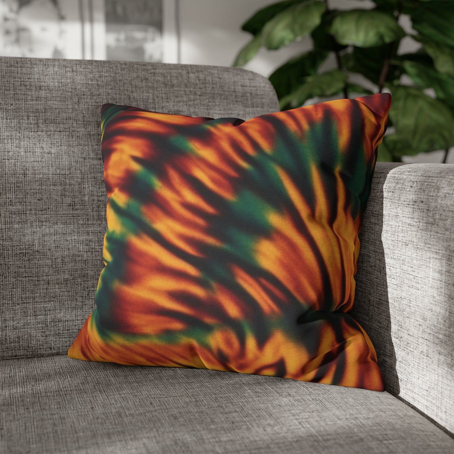 Spun Polyester Square Pillowcase Orange/Green Tie Dye