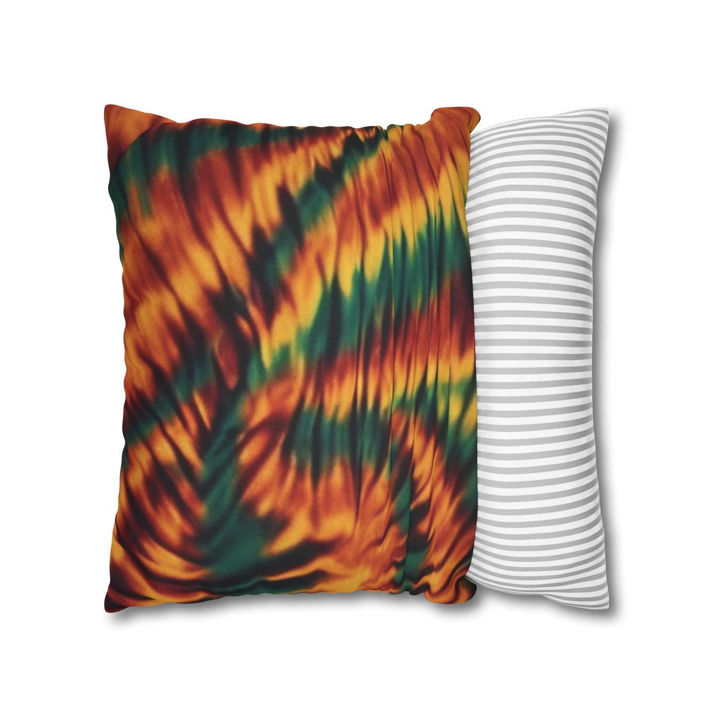 Spun Polyester Square Pillowcase Orange/Green Tie Dye