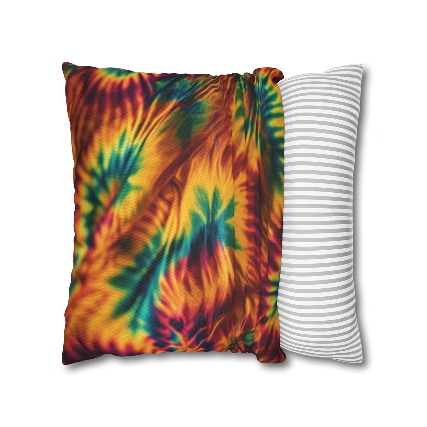 Spun Polyester Square Pillowcase Orange/Green Leaves