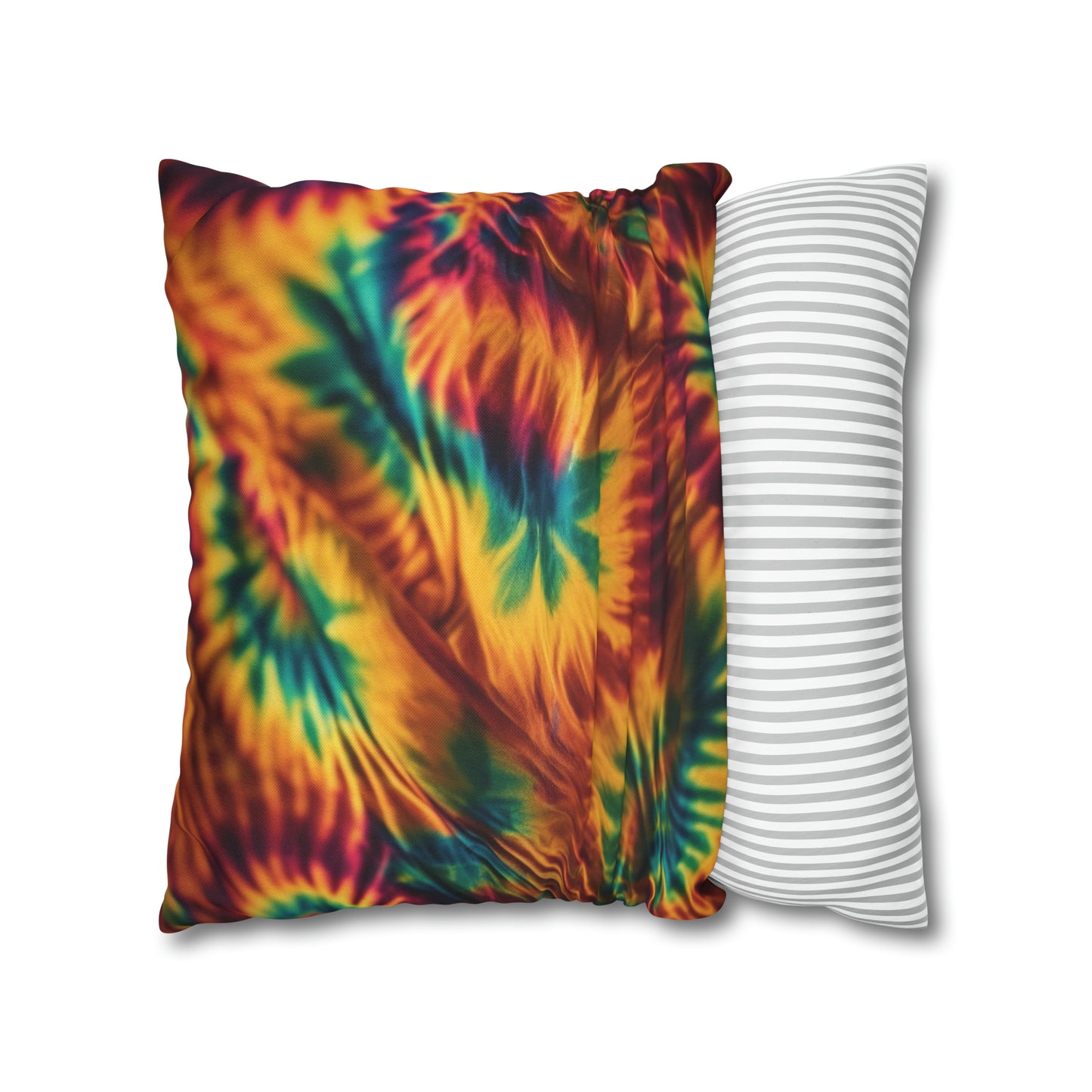 Spun Polyester Square Pillowcase Orange/Green Leaves