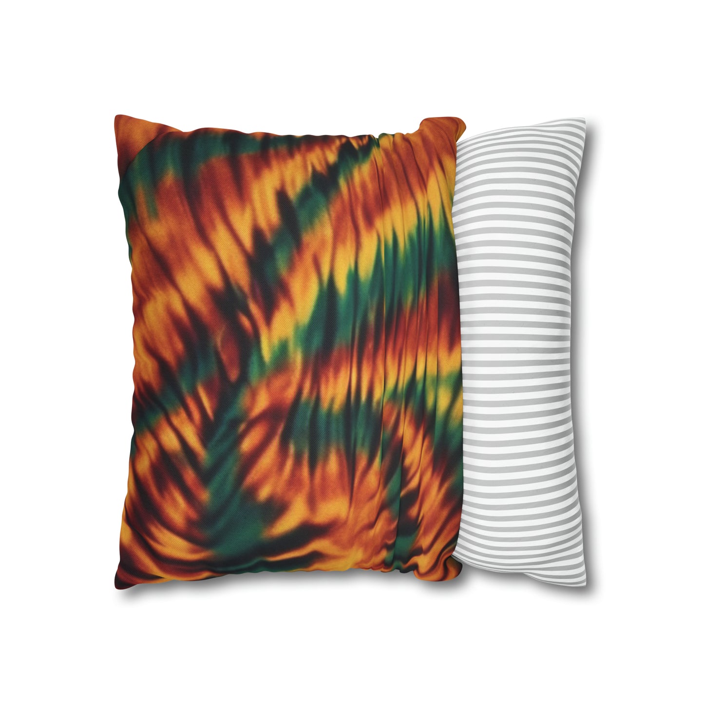 Spun Polyester Square Pillowcase Orange/Green Tie Dye