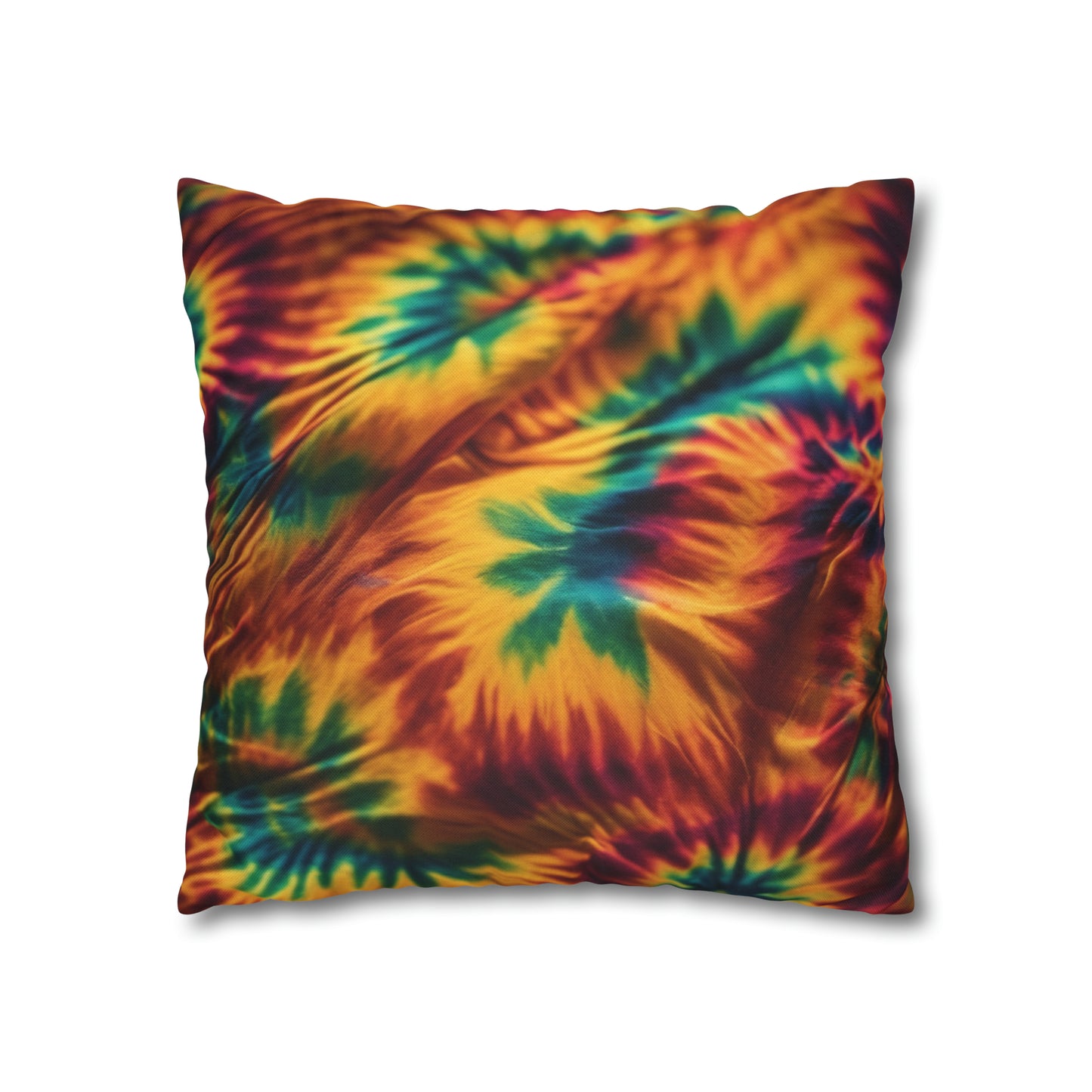 Spun Polyester Square Pillowcase Orange/Green Leaves
