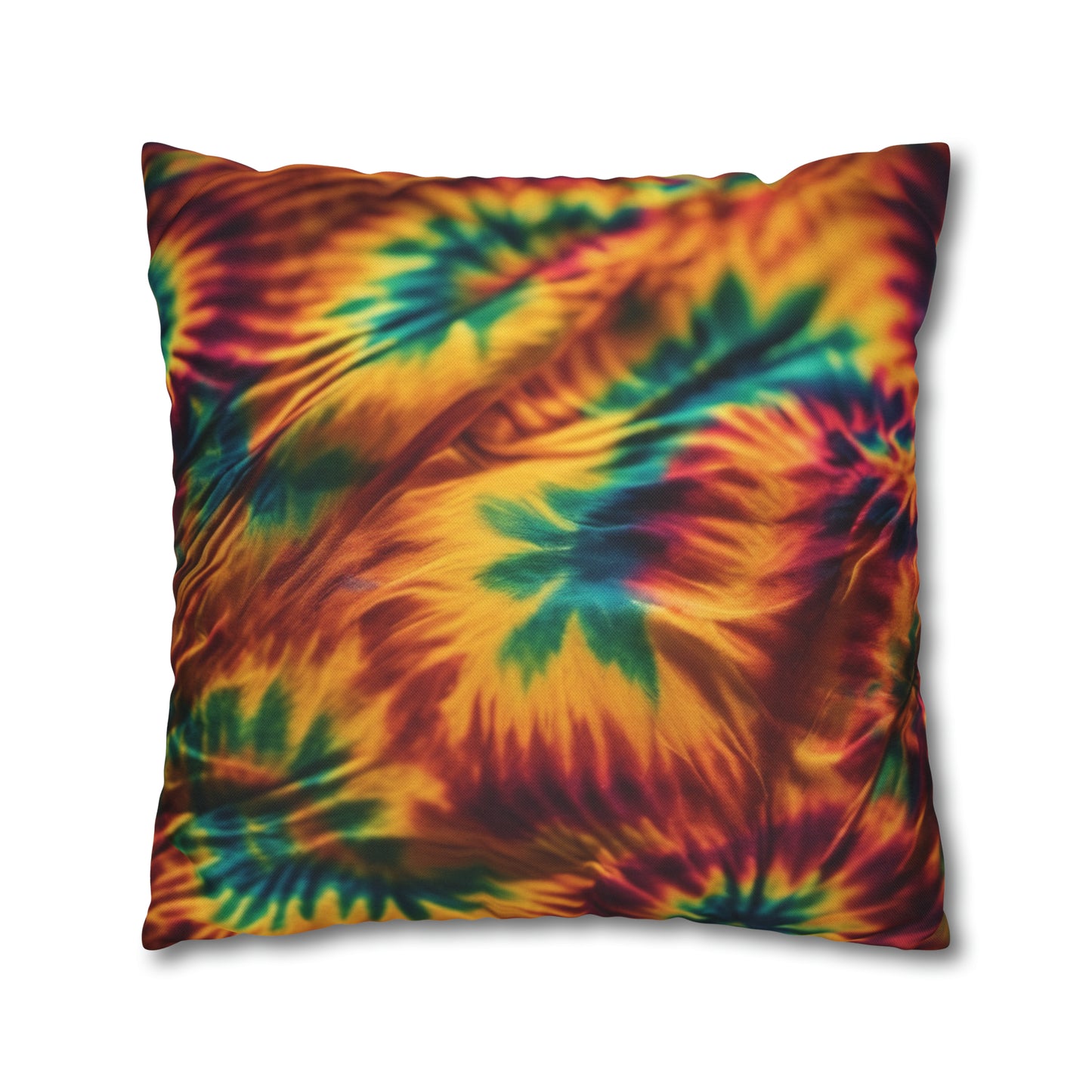 Spun Polyester Square Pillowcase Orange/Green Leaves
