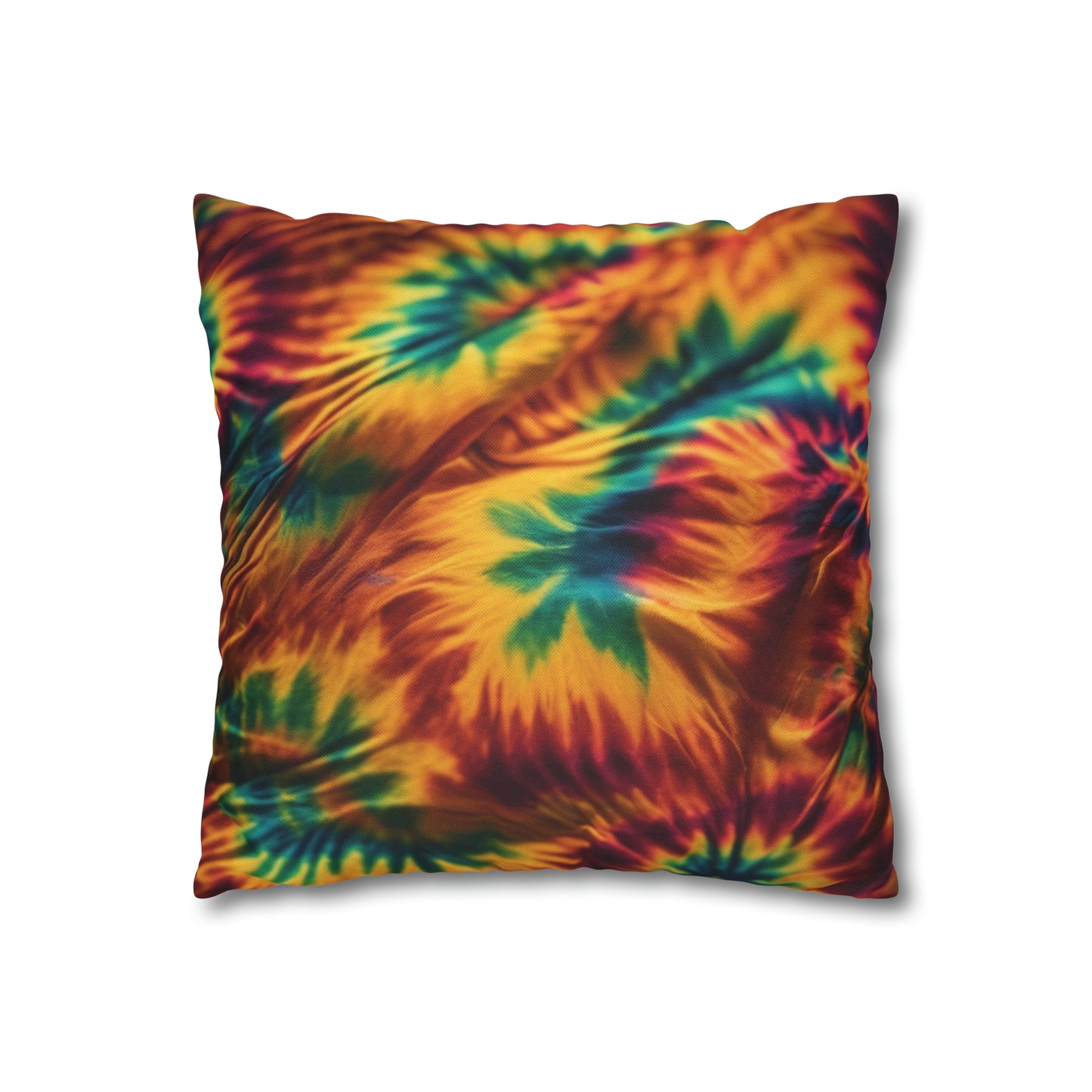 Spun Polyester Square Pillowcase Orange/Green Leaves