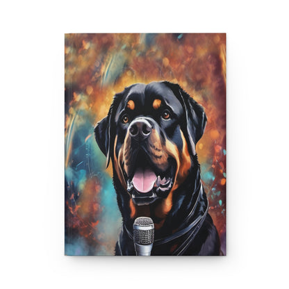 Hardcover Journal Matte - Rottweiler on the Mic - Dark Red