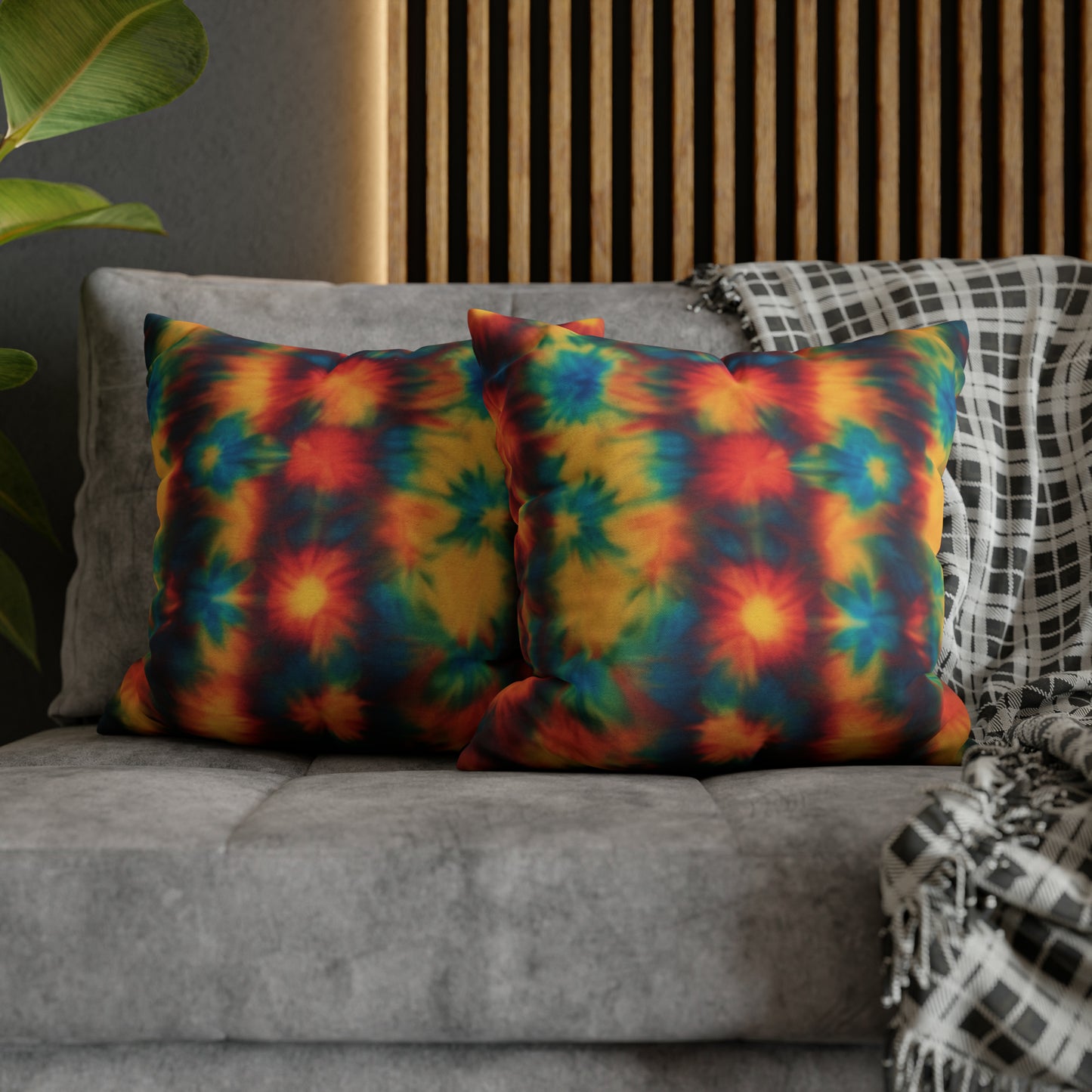 Spun Polyester Square Pillowcase Floral Tie Dye