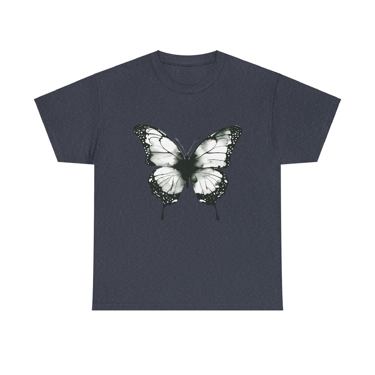 Unisex Heavy Cotton Tee - Butterfly Tee Shirt - Black & White