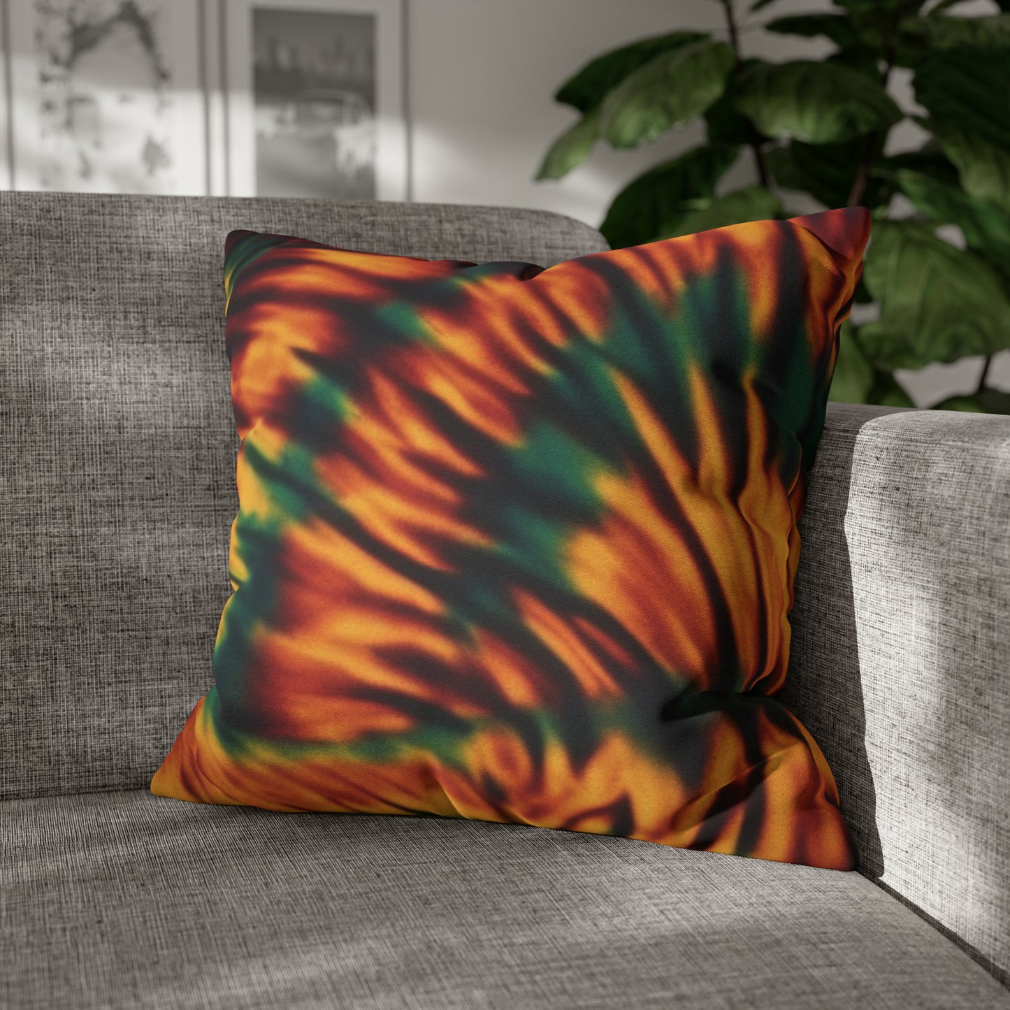 Spun Polyester Square Pillowcase Orange/Green Tie Dye