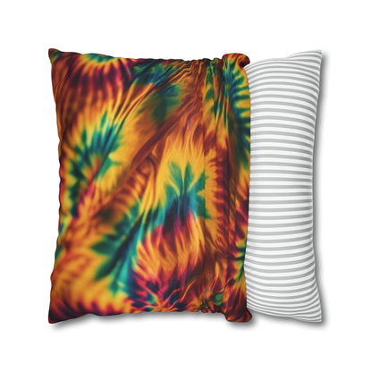 Spun Polyester Square Pillowcase Orange/Green Leaves