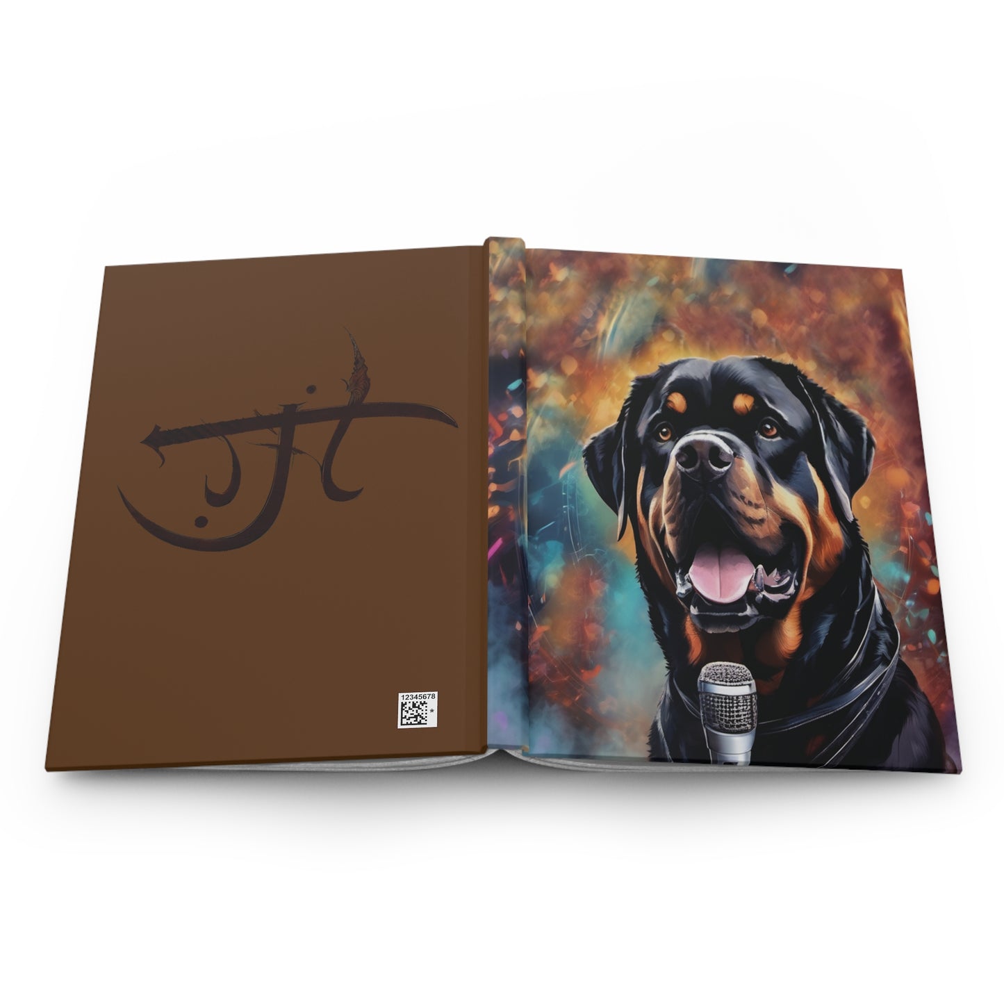 Hardcover Journal Matte - Rottweiler on the Mic - Brown