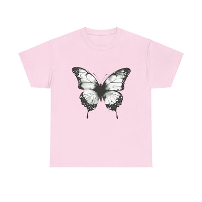 Unisex Heavy Cotton Tee - Butterfly Tee Shirt - Black & White