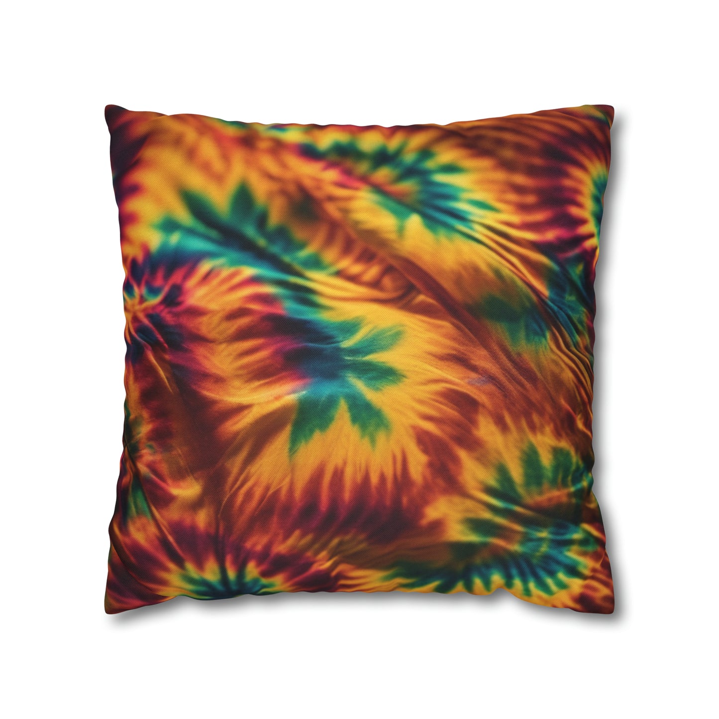 Spun Polyester Square Pillowcase Orange/Green Leaves