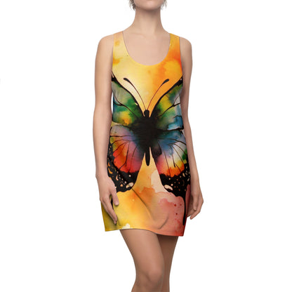 Women's Cut & Sew Racerback Dress - Yellow Butterfly & Landscape - 2 Sided