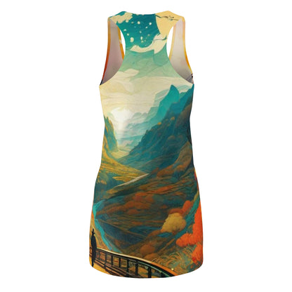 Women's Cut & Sew Racerback Dress - Yellow Butterfly & Landscape - 2 Sided