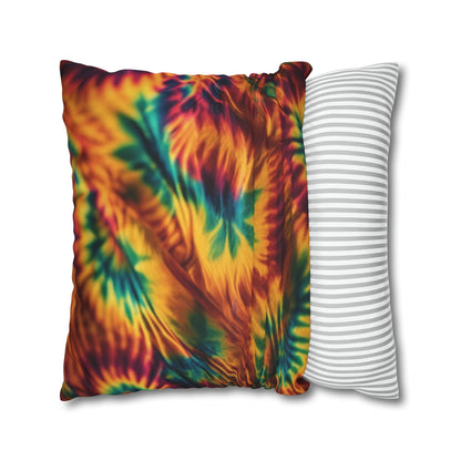 Spun Polyester Square Pillowcase Orange/Green Leaves